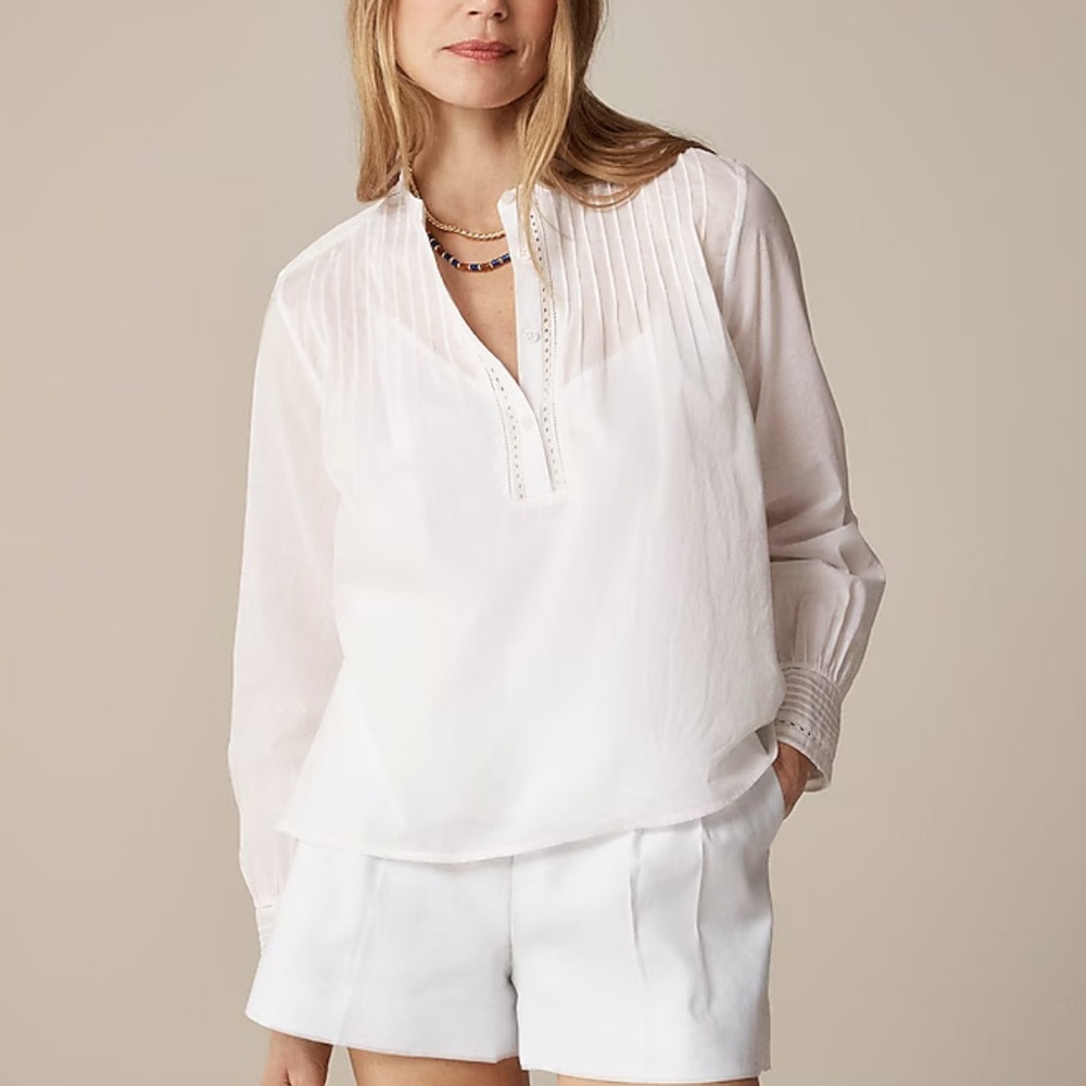 J. Crew Pintuck lace trim top in cotton voile sz XS